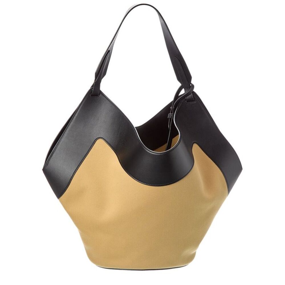 Khaite Lotus Medium Canvas & Leather Tote, Beige - Picture 2 of 4